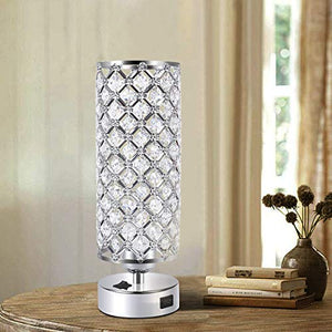 Crystal Table Desk Lamp with USB Port, Acaxin Elegant Bedside Light with Crystal Shade, Glam Lamps for Bedrooms, Decorative Lamp, Nightstand Lamp for Bedroom/Living Room/Dressing Room (Set of Two)