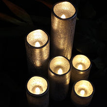 Load image into Gallery viewer, LED Lytes Flameless Timer LED Candles Slim Set of 6, 2&quot; Wide and 2&quot;- 9&quot; Tall, Silver Coated Wax and Flickering Warm White Flame for Home and Wedding Decor
