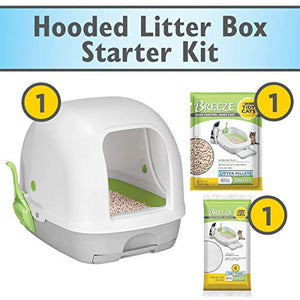 Purina Tidy Cats Hooded Litter Box System, BREEZE Hooded System Starter Kit Litter Box, Litter Pellets & Pads, 10.37 lb (00070230168689)