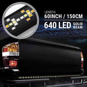 Syneticusa 60" Arrow LED Tailgate Light Bar Sequential Amber Turn Signal - Solid Beam - Weatherproof No Drill Install - Full Function Reverse Brake Running