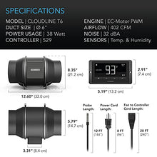 Load image into Gallery viewer, AC Infinity CLOUDLINE T6, Quiet 6” Inline Duct Fan with Temperature Humidity Controller, Bluetooth App - Ventilation Exhaust Fan for Heating Cooling Booster, Grow Tents, Hydroponics
