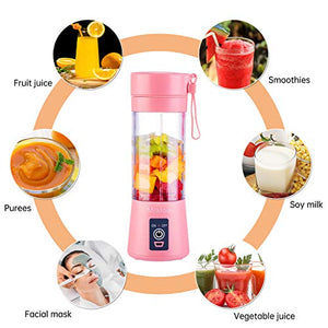 Portable Blender, Personal Size Eletric USB Juicer Cup, Fruit, Smoothie, Baby Food Mixing Machine with Updated 6 Blades,Magnetic Secure Switch Electric Fruit Mixer for Superb Mixing 380ml (Pink)