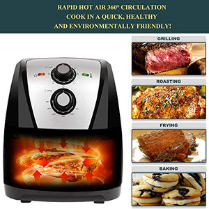 Secura Air Fryer XL 5.3 Quart 1700-Watt Electric Hot Air Fryers Oven Oil Free Nonstick Cooker w/Additional Accessories, Recipes, BBQ Rack & Skewers for Frying, Roasting, Grilling, Baking (Silver)