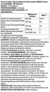 Doctor's Best Synergistic Glucosamine MSM with OptiMSM, Non-GMO, Gluten Free, Soy Free, Joint Support, 180 Caps (DRB-00070)