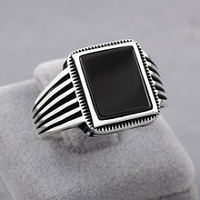 Load image into Gallery viewer, chimoda Turkish Silver Jewelry Black Onyx Stone 925 Sterling Men&#39;s Ring Striped Design (11)
