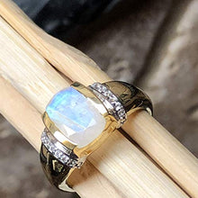 Load image into Gallery viewer, Natural Rainbow Moonstone, White Topaz 14k Gold Over 925 Solid Sterling Silver Engagement Ring Size 6, 7, 8, 10
