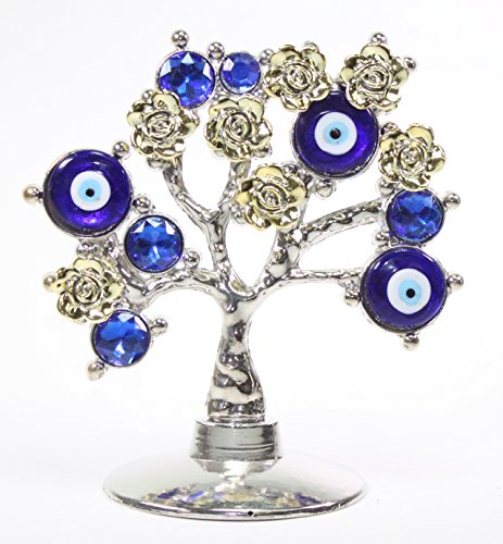 Turkish Blue Evil Eye Gold Flowers Money Fortune Tree Protection Good Luck Gift
