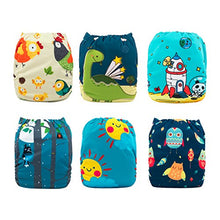 Load image into Gallery viewer, babygoal Reusable Cloth Diapers for Baby Boys, One Size Adjustable Washable Pocket Nappy Covers 6 Pack+ 6pcs Microfiber Inserts+4pcs Bamboo Inserts 6FB15
