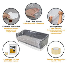 Load image into Gallery viewer, PROTECTO Plastic Couch Cover for Moving - 6 mil Thick Waterproof Recliner, Armchair Slipcover with Tape - Clear Sofa Protector Against Dust, Stain – Furniture Storage Bags 120 x 71.5 inch 1pc
