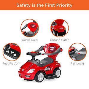 Best Choice Products Kids 3-in-1 Push and Pedal Car Toddler Ride On w/ Handle, Horn, Music - Red