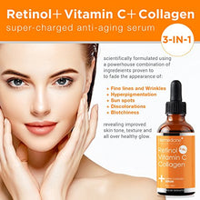 Load image into Gallery viewer, Retinol Vitamin C Collagen | Super Charged Anti-Aging Serum for Face | Pharmaceutical Grade Quality | Helps Smooth &amp; Plump Fine Lines &amp; Wrinkles &amp; Brightens for Younger Skin | 1 fl oz / 30 ml
