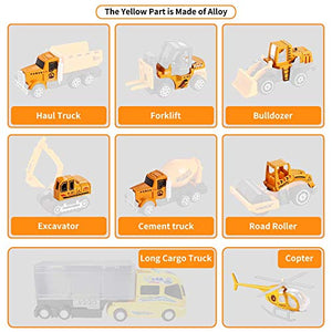 DOLIVE Construction Die-cast Car Toys Kids Alloy Metal Vehicles Play Mat Set,Excavator Cement Dump Truck Tractor Helicopter,Carrier Truck with Sounds n Lights, Gift Pack for 3 4 5 Year Old Boys Girls