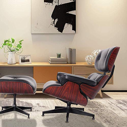 Load image into Gallery viewer, Mid Century Lounge Chair and Ottoman, Expanded Size Classic Modern Chair, Top Grain Leather Palisander Wood, Heavy Duty Base Support for Living Room, Study, Lounge, Office