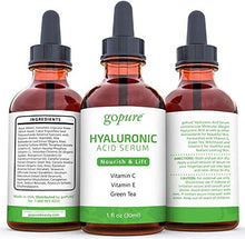 Load image into Gallery viewer, goPure Hyaluronic Acid Serum for Face - Anti Aging Serum with Vitamin C &amp; E, Green Tea - Anti Wrinkle Hydrating Serum - Facial Moisturizer Collagen Serum - Helps Hydrate and Plump the Skin
