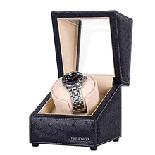 Load image into Gallery viewer, TRIPLE TREE Single Watch Winder Newly Upgraded, with Flexible Plush Pillow, in Wood Shell and Black Leather, Japanese Motor, 4 Rotation Mode Setting, Fit Lady and Man Automatic Watches
