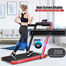 Load image into Gallery viewer, GYMAX 2 in 1 Under Desk Treadmill, 2.25HP Folding Walking Jogging Machine with Dual Display, Bluetooth Speaker &amp; Remote Controller, Electric Motorized Treadmill for Home/Gym (Red)
