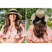Load image into Gallery viewer, Verabella Sun Hat Womens Wide Brimed Floppy Hat Women's Hats UPF 50+ Foldable/Packable Straw Sun Beach Hat Pool Hat Straw Hat Women for Vacation, Beige/Coffee

