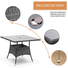 Load image into Gallery viewer, Wisteria Lane 5 Piece Outdoor Patio Dining Set, Wicker Glassed Table and Cushioned Chair, Umbrella Cut Out,Grey
