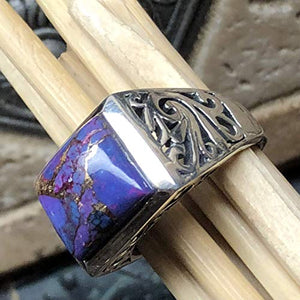 Gorgeous Purple Copper Turquoise 925 Sterling Silver Men's Ring Size 8.75, 9, 9.75, 10, 10.75, 11, 11.25, 11.75, 12, 12.25, 12.75, 13, 13.25, 13.75, 14