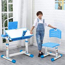Load image into Gallery viewer, HEIKA Children's Combined Study Table Plastic Work Table Kids Desk Chair Set Can Be Raised and Lowered (Blue-70x52cm)
