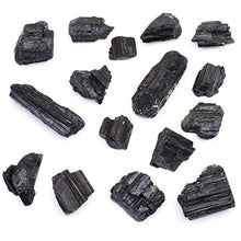 Load image into Gallery viewer, Dancing Bear Black Tourmaline Crystals Bulk (1/2 LB), Includes: (1) Selenite Stick &amp; Information Cards, Rough Raw Natural Stones for Good Vibes, Reiki Energy, EMF &amp; Radiation Protection, Made in USA
