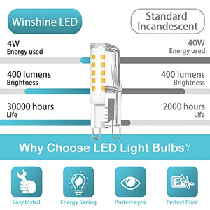 10 Pack G9 LED Bulb T4 Chandelier Light Bulbs 5000K Daylight, winshine 4W (40W Halogen Replacement) G9 Bi Pin Ceramic Base, 120V AC 360°Beam Angle for, Barthroom Lamp, Crystal Wall Lamp Not-Dimmable