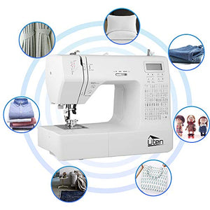 Sewing Machines, Portable Embroidery Machine with 200 Built-in Stitches and 8 Buttonhole Patterns, Portable Sewing Machine for Sewing, Hem, Reverse Sewing Equipped with Lighting (AA-Sewing Machine)