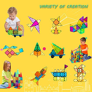 BMAG Magnetic Tiles, 3D Magnet Building Blocks for Kids Toddlers, Stacking Montessori Toys for Children, STEM Preschool Educational Learning Construction Toys for Boys Girls with 2 Cars