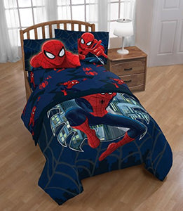 Jay Franco Spiderman Saving The Day 4 Piece Full Sheet Set (Offical Marvel Product), Blue