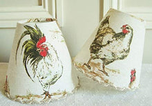 Load image into Gallery viewer, 3 Chickens fabric chandelier lampshades for sconce or wall light, Handmade with French country style rooster and hen motifs 4.3 x 5.1 ins
