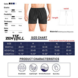 ZENWILL Mens 5" Lightweight V-Mesh Gym Workout Running Shorts with Zip Pockets (Small, Black)
