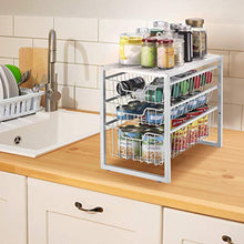 Load image into Gallery viewer, Simple Trending 3-Tier Under Sink Cabinet Organizer with Sliding Storage Drawer, Desktop Organizer for Kitchen Bathroom Office, Stackable, White

