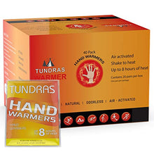 Load image into Gallery viewer, Tundras Hot Hand Warmers Natural Odorless - 40 Count - Long Lasting Safe Single Use Air Activated Heat Packs for Hands, Toes and Body - Up to 8 Hours of Heat - TSA Approved
