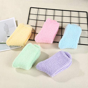 Zando Women's Winter Fuzzy Warm Crew Sock Microfiber Cozy Sleeping Plush Socks Thick Fluffy Slipper Sock Casual Super Soft Home Sock 5 Pairs Rainbow Solid One Size