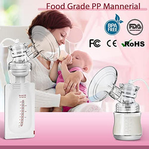 Double Electric Breast Pump with 10 Breastmilk Storage Bags, 2 Flanges and Milk Extractor, Breastfeeding Pump with 3 Modes, 9 Levels, Portable Breast Pump Strong Suction Power, Quiet, Pain Free（Pink）