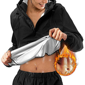 Junlan Sauna Suit for Women Sweat Sauna Pants Weight Loss Jacket Gym Workout Vest Sweat Suits for Women (Black Jacket, XX-Large)