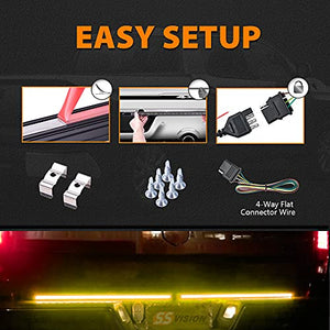 SS VISION Aluminum Triple Row Tailgate Light Bar- Bright LED Chips, Waterproof Plug-and-Play with 4-Way Flat Connector Wire, Red Brake, Sequential Turn signal, Strobe Light for Trucks Trailers