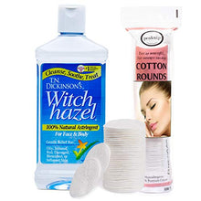 Load image into Gallery viewer, T.N. Dickinson's 16 oz. Witch Hazel 100% Natural Astringent with 100 Pcs. Cotton Rounds
