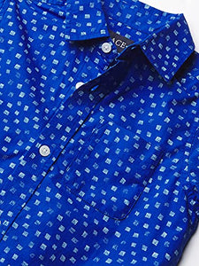 The Children's Place Boys' Short Sleeve Print Poplin Button Down Shirt, Quench Blue, X-Small