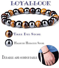 Load image into Gallery viewer, LOYALLOOK 3Pcs Men Women Reiki Healing Bracelet Energy Natural Tiger Eye Stone Magnetic Hematite Therapy Beads Bracelet Elastic Rope
