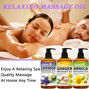 3 Pack Massage Oil for Massage Therapy with Massage Roller Ball,Ginger Oil Lymphatic Drainage & Arnica Sore Muscle & Lavender Relaxing Massage Oils-Spa Gift Mothers Day Fathers Day Gift for Men Women