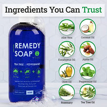 Load image into Gallery viewer, Remedy Soap Tea Tree Oil Body Wash | Helps Body Odor, Athlete&#39;s Foot, Jock Itch, Ringworm, Yeast Infections, Skin Irritations | Shower Gel for Women/Men | 100% Natural Tea Tree, Mint &amp; Aloe Skin Cleanser (12 oz)
