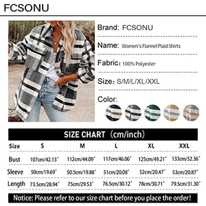 FCSONU Women's Flannel Plaid Shirts Long Sleeve Shacket Jacket Button Down Winter Coats with Pockets Green