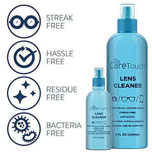 Care Touch Eyeglass Cleaner Spray Kit, Alcohol-Free Glasses Cleaner Solution for All Lenses, 16oz (8oz x 2) & 2oz Bottles - Eye Glasses Lens Cleaner Kit with 26 Lens Wipes & 2 Microfiber Cloths