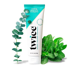 Twice Toothpaste Sensitive Teeth Whitening with Cavity Protection - SLS Free Toothpaste with Fluoride for Tooth Remineralization - (Vanilla Lavender Mint + Spearmint Eucalyptus Bundle) (2-Pack)