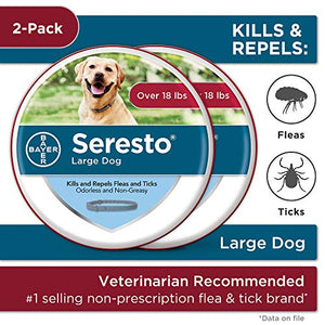 Seresto Flea and Tick Collar for Dogs, 8-Month Flea and Tick Collar for Large Dogs 2 Pack, Over 18 Pounds