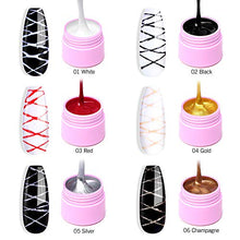 Load image into Gallery viewer, AZUREBEAUTY 6 Colors Spider Gel,Matrix Gel with Gel Paint Design Nail Art Wire Drawing Nail Gel for Line,Require LED UV Nail Dryer Lamp(White Black Red Gold Silver Champagne)
