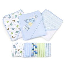 Load image into Gallery viewer, Spasilk 23-Piece Essential Baby Bath Gift Set – Hooded Baby Towels &amp; Washcloths – Newborn Boy or Girl – Baby Shower Gift, Blue
