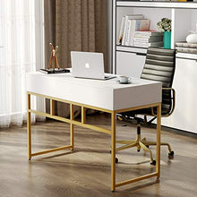 Load image into Gallery viewer, Tribesigns Computer Desk, Modern Simple 47 inch Home Office Desk Study Table Writing Desk with 2 Storage Drawers, Makeup Vanity Console Table, White and Gold
