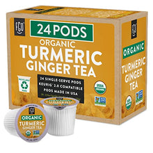 Load image into Gallery viewer, Organic Turmeric Ginger Tea K-Cup Pods, 24 Pods by FGO - Keurig Compatible - Naturally Caffeine-Free Herbal Tea, Premium Green Tea is USDA Organic, Non-GMO, &amp; Recyclable
